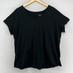 EILEEN FISHER Top XL Slub Organic Cotton Jersey V-Neck Short Sleeve Black